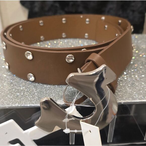 True Religion Brown Studded Horseshoe Logo Belt main image 5